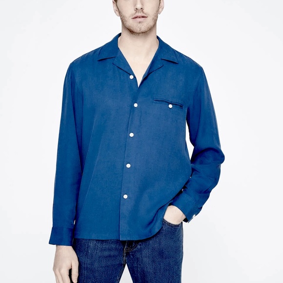 Long Sleeve Textured Tencel Shirt - Brand New - NEVER WORN - Royal Blue